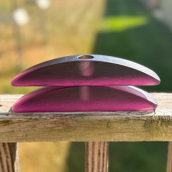 Pair of Sasaki Crystal Glass Candlestick Holders in Anasazi Plum‎ - Arched - Picture 5 of 13